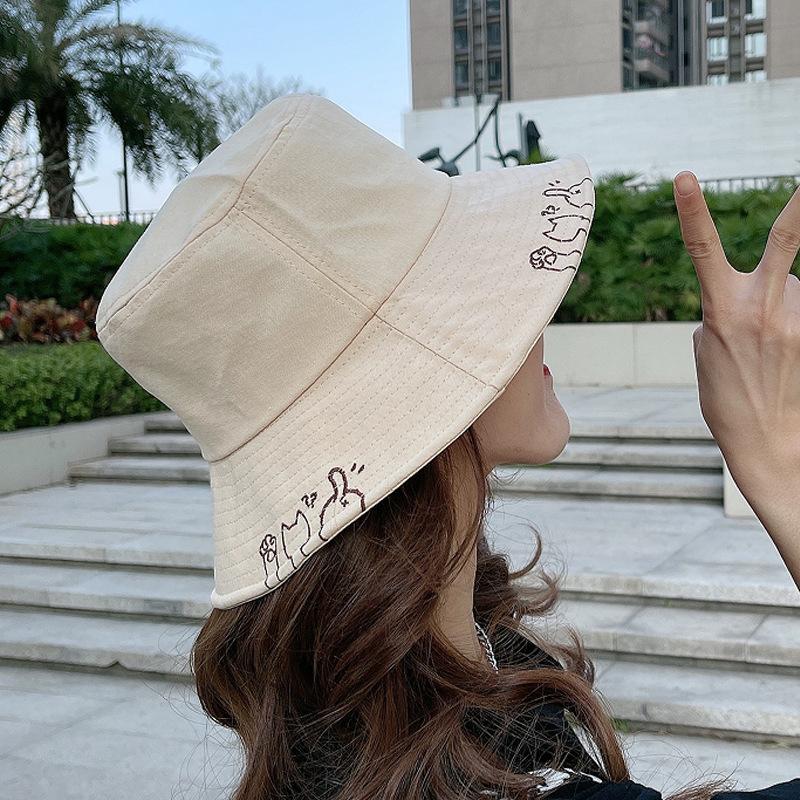 Hat Female Summer Versatile Internet Celebrity Bucket Hat Female Cute Cat Big Edge Sunshade Sunscreen Soft Girl Tide