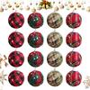 16pcs 6cm Christmas Balls Decorations Plaid Fabric Balls Christmas Tree Hanging Decoration For Home Bedroom Window Display