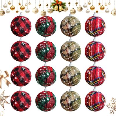 16 Stück 6cm Weihnachtskugeln Dekorationen Karomuster Stoffkugeln Weihnachtsbaum Hängedekoration für Zuhause Schlafzimmer Fensterdekoration