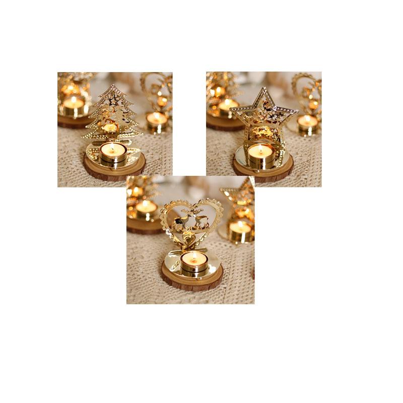 European Wrought Iron Christmas Candlestick Golden Hollow Five-pointed Star Table Decoration