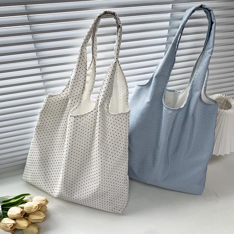 Retro Polka Dot Canvas Tote Bag - Versatile, Large Capacity Shoulder Bag for Women and College Students