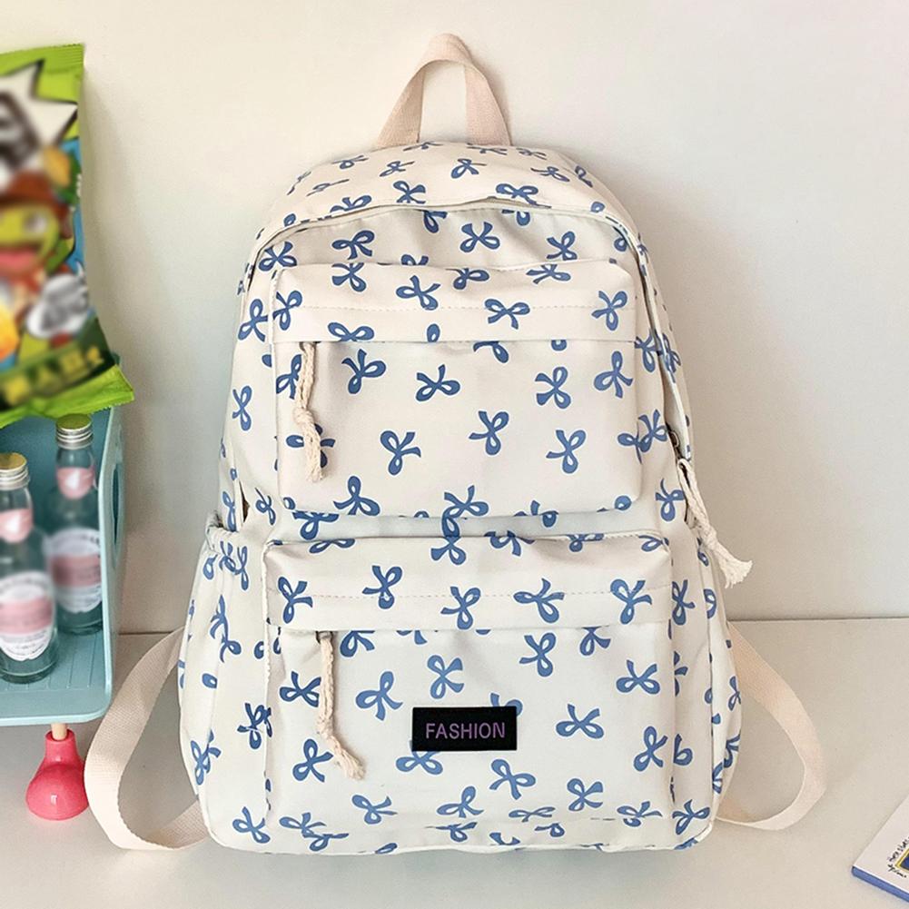 Bow Print School Backpack Preppy Bookbag Laptop Bag for Teen Girls