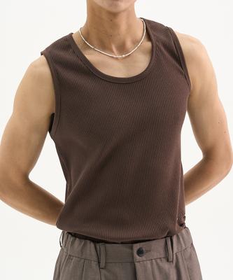 TRIP LE SENS Logo Plate Modal Cotton Sleeveless_Brown (Type A)