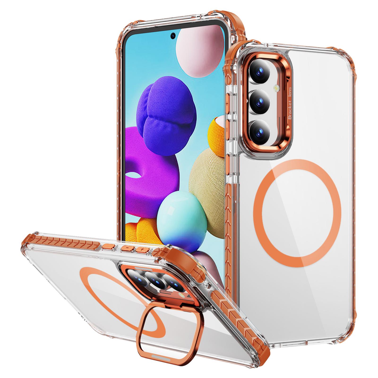 

For Samsung Galaxy S23 FE Clear Phone Case with Lens Kickstand Cover Compatible with MagSafe Orange