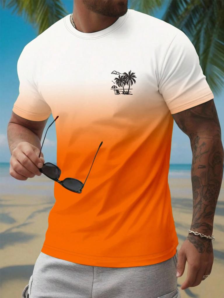 Men's T-shirt Gradient 3D Print Short-sleeve T-shirt Daily Wear Hawaiian Palm Tree Print Fashion Casual Polyester Men's Clothes