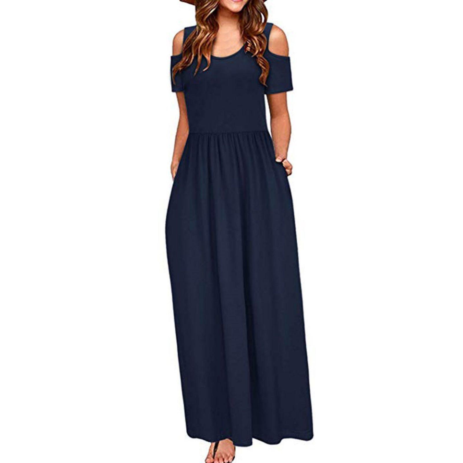 

2026 New Crew-neck Fashion Casual Short-sleeved Dress Summer Beach Dress Women 2XL темно-синього кольору