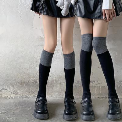 Grey Patchwork Socks for Women, Spring and Autumn High Thigh-high Boots, Thigh Socks, Slimming Leg Socks
