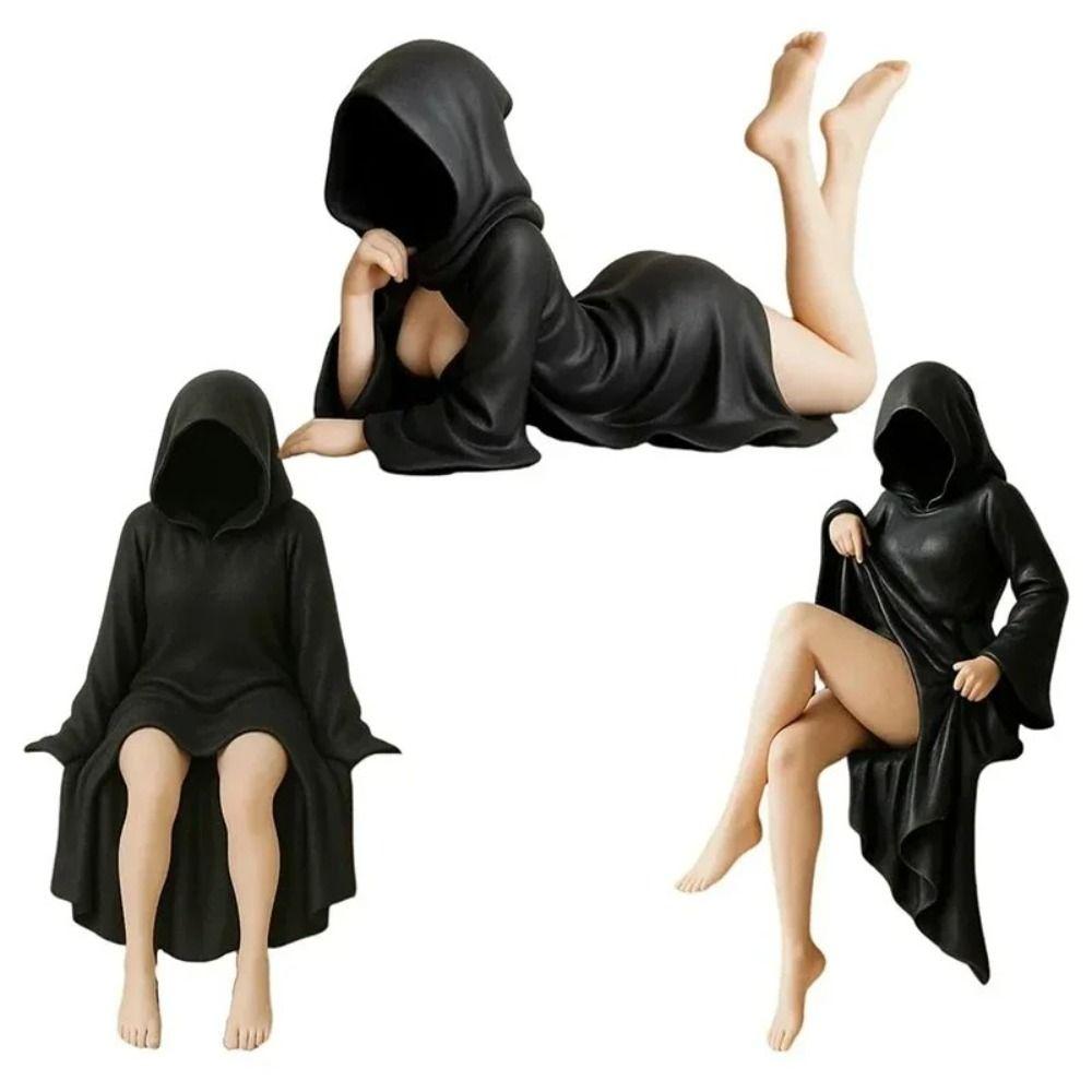 

Black Robe Gothic Black Robe Queen Figure Gothic Style Bookshelf Sculpture Halloween Decor 8CM-C