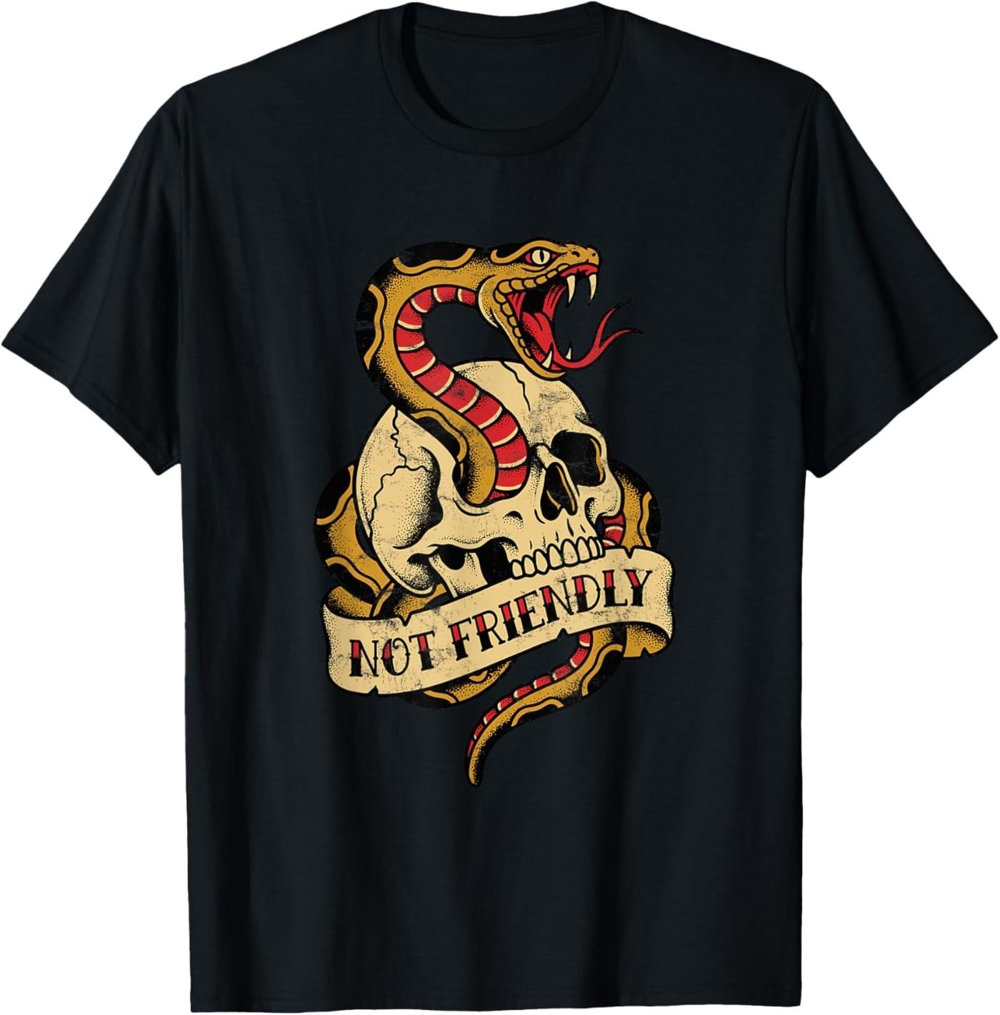 Not Friendly Snake Skull Traditional Tattoo Art Edgy T-Shirt S разноцветный