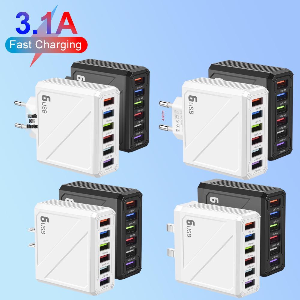 3.1A 6-Port USB Charger with EU/US/UK/KR Plugs for Mobile Devices