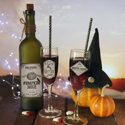 12 arkuszy etykiet na butelki wina na Halloween, naklejki na butelki piwa, wodoodporne naklejki na butelki z miksturami, naklejki apteczne, dekoracje na imprezę halloweenową
