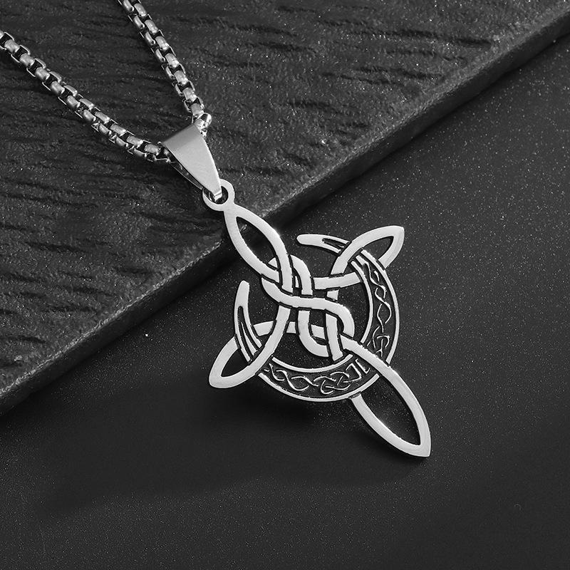 Retro Celtic Knot Hollow Out Pendant Woven Pattern Necklace Handmade Jewelry Gift