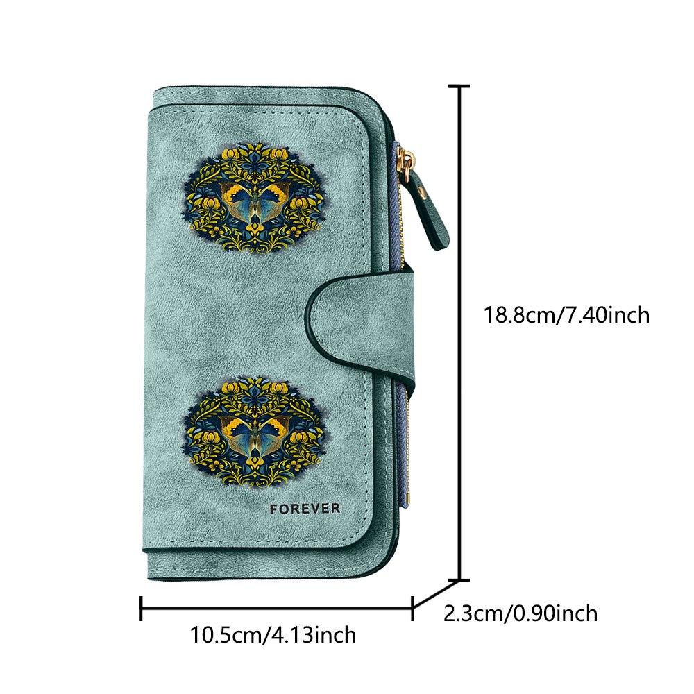 Butterfly Print Vintage Long Zipper Wallet, Large-capacity Card Holder, Unisex Clutch Bag, Stylish Zippered Coin Purse, Suitable for Daily Use, a