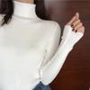 Jesienno-zimowy gruby sweter damski sweter z dzianiny prążkowany sweter z długim rękawem golf Slim sweter miękki ciepły Pull Femme
