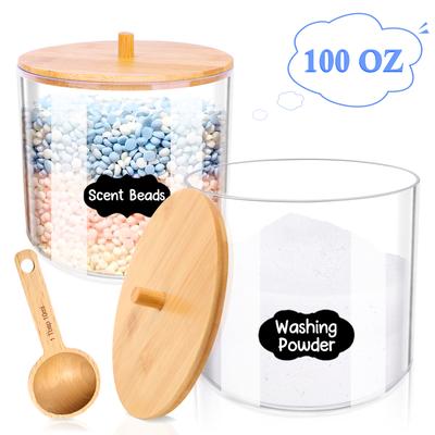 100OZ Acrylic Storage Box with Bamboo Lid Scoop Laundry Detergent Container Laundry Pods Scent Beads Organizer Boxes