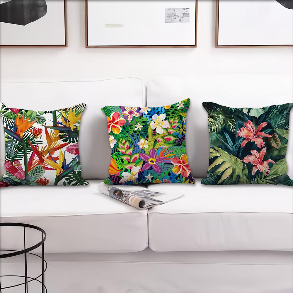 Fashion Tropical Jungle Flowers Plants Comfortable Soft Pillow Case for Sofa Living Room Home Office Decor and Protective Covers