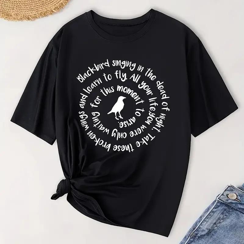 

Футболка с графическим принтом больших размеров, короткий рукав, круглый вырез, повседневный топ для лета и весны, женская одежда больших размеров XXXXXL чёрный