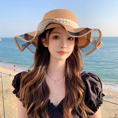 Summer New Hat Women's Lace Bow Beach Straw Hat Seaside Travel Sun Hat Big Edge Sun Hat