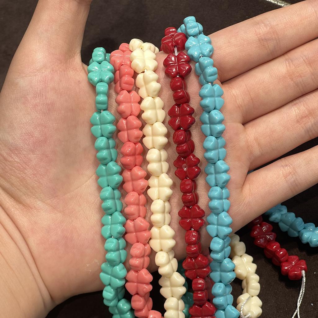 1 Strand Shell Powder Clover Beads 10×10mm, 40Pcs Four Leaf Clover Beads For DIY Bracelet Necklace Jewelry Gifts