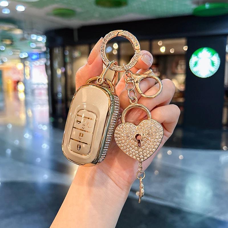 Car Key Case Cover Shell For Honda Civic Car Accessories Cute Bear Keychain, Diamond Car Key Holder
