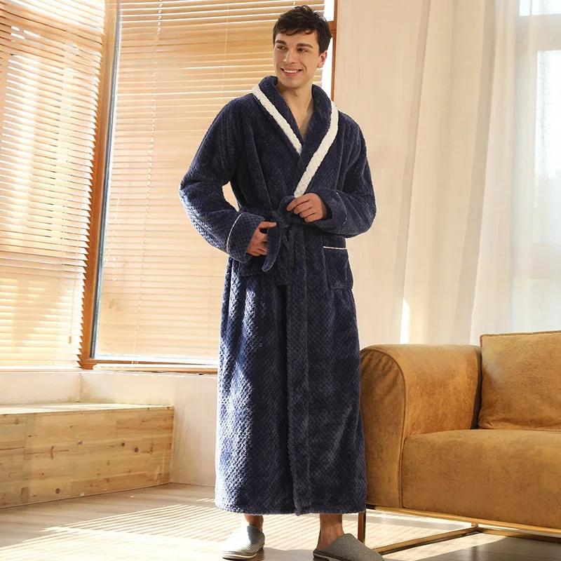 New Long Thickened Velvet Couple's Bathrobe for Women In Winter, Large Flannel Bathrobe for Men In Autumn