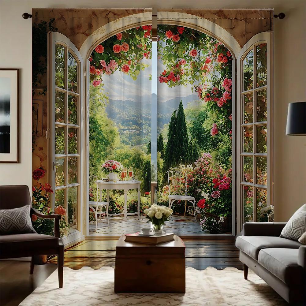 

2 шт. Домашние шторы с цветочным пейзажем, с пейзажным фоном и кулиской, Кухня, Кофейня, Гостиная, Балкон 75x166cm