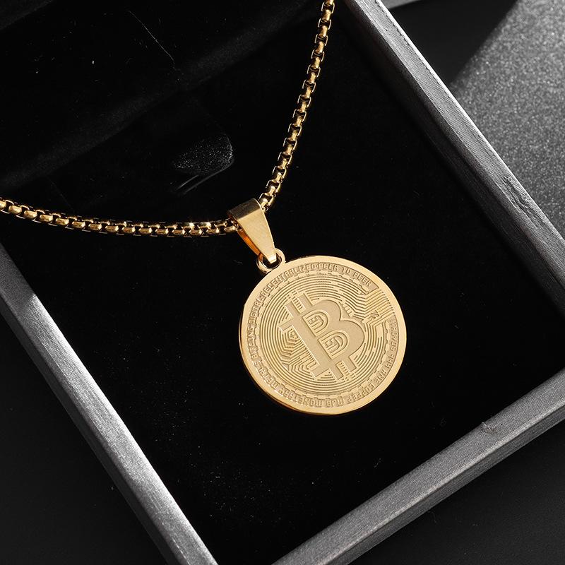 Bitcoin Keychain Dog Virtual Commemorative Coin Pendant Jewelry Pendant Necklace 60CM(Necklace Long)