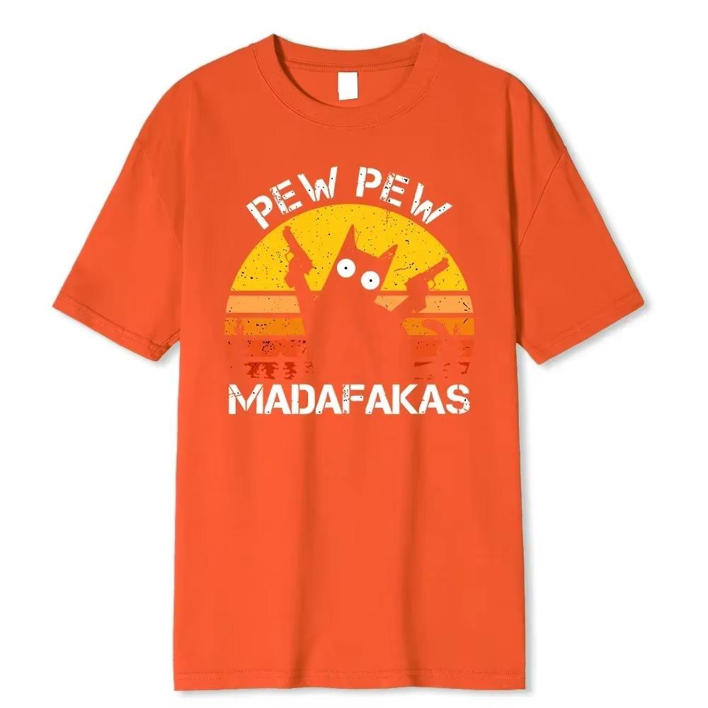 Pew Pew Madafakas Gatto con due pistole Stampa Uomo T-shirt Estate T-shirt in cotone Traspirante Vestiti larghi Hip Hop Street Tees