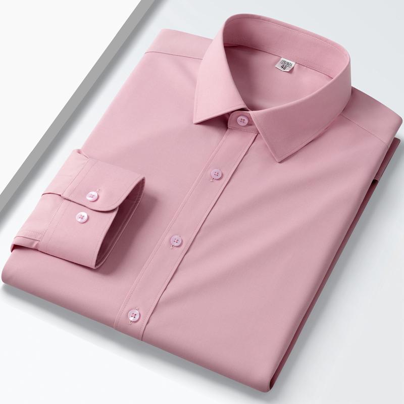 

Мужские модальные легкие эластичные рубашки, устойчивые к морщинам, без карманов, удобная гладкая однотонная классическая рубашка обычного кроя с длинными рукавами 44 розовый
