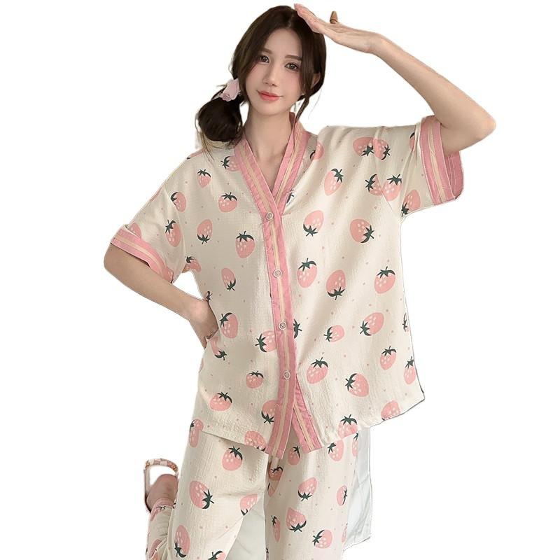 New Summer Thin Pajamas Women's Short-sleeved Trousers Girl's New Korean Version of Student Skin-friendly Small Fresh Loungewear