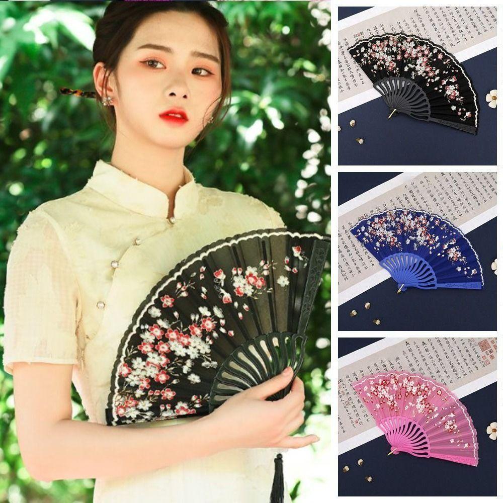 Plastic Plum Blossom Fan Chinese Style Hand Held Fan Elegent Dance Fan
