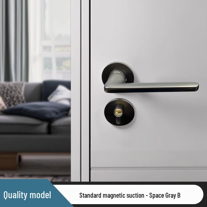 Universal Magnetic Black Bedroom Door Handle Lock - Silent, Solid Wood Design