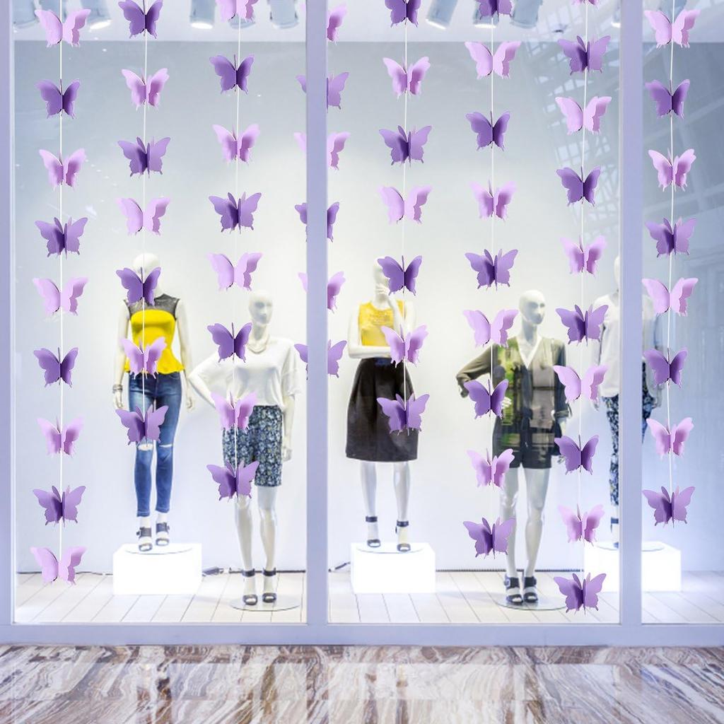 CIEOVO Butterfly Hanging Garland 3D Paper Bunting Banner Party Decorations Wedding Baby Shower Home Decor Purple 4 Pack, 110 Inch Long Each