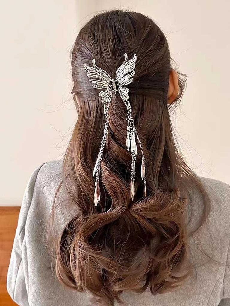 1 Pcs Pinces à Cheveux Papillon à Pampilles pour Femmes et Filles Arrière de la Tête, Grand Accessoire Pince Requin en Métal