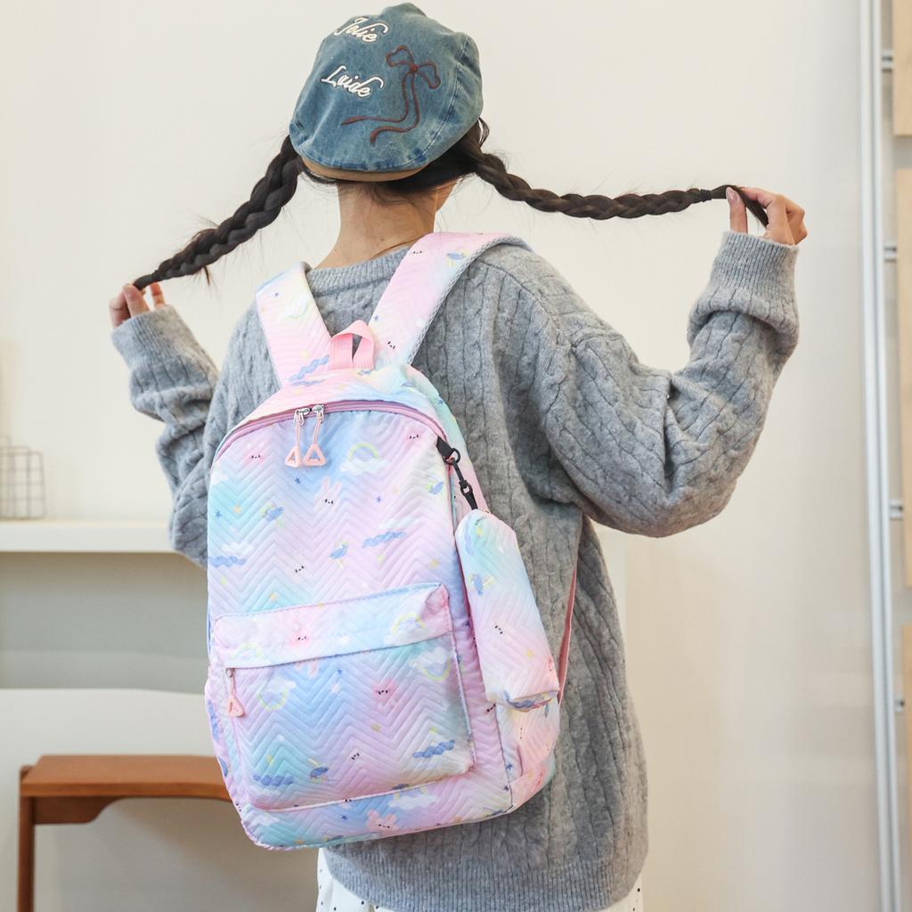 Schoolbag men's and women's new large-capacity backpack, embossed three-piece backpack for junior high school and high school students