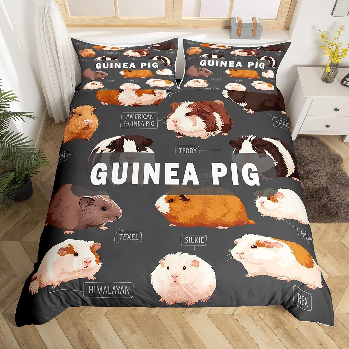Cartoon Cavia Dekbedovertrek King Queen Schattig Dierelijk Beddengoed Set Microvezel Zeemeermin Visschubben Dekbedovertrek Voor Jongens Meisjes EU Single(135*200cm)3pcs