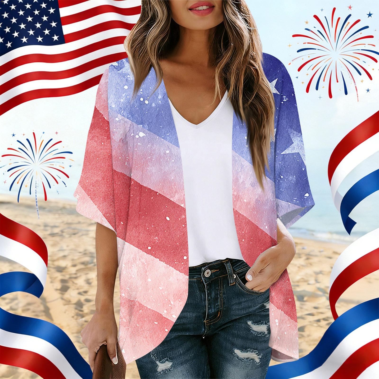 

Женский кардиган с принтом ко Дню Независимости, Свободная туника, Повседневная рубашка XXL