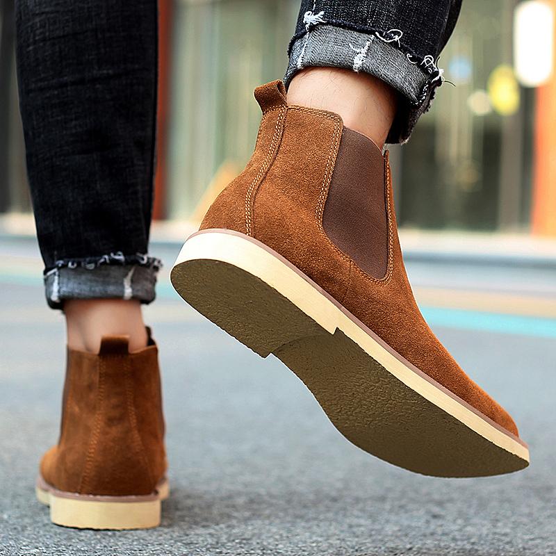 Fashion Men's Chelsea Boots Anti Slip Snow Boots Faux Suede Slip-On Round Toe Platform Warm Short Boots Size 38-47