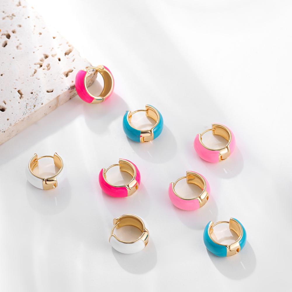 Minimalistische kleine bunte Emaille runde Creolen für Frauen Cz Zirkon Piercing Knorpel Huggie Ohrringe Modeschmuck