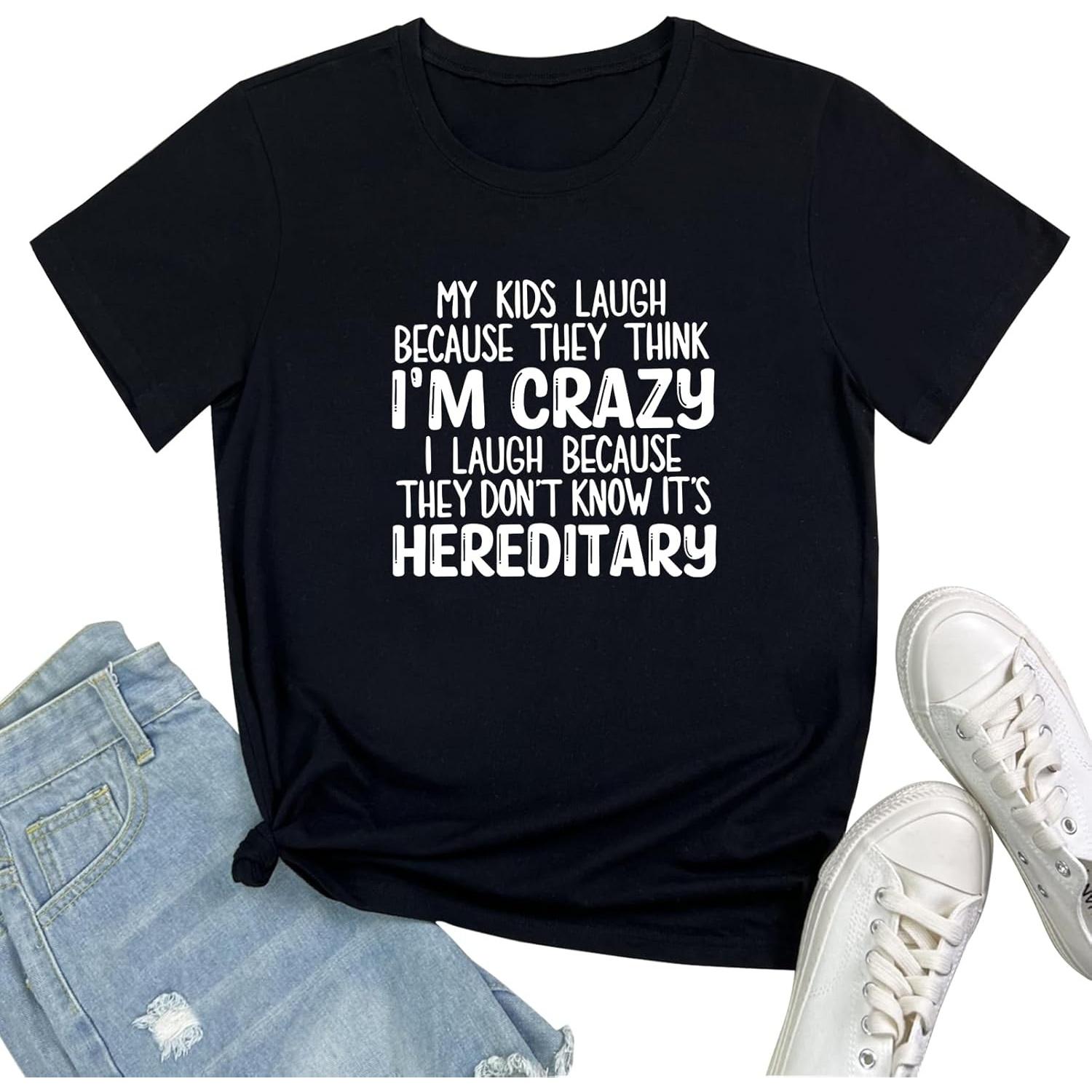 ROSEPARK Women T-Shirts Cute Graphic I m Crazy Tees S чёрный