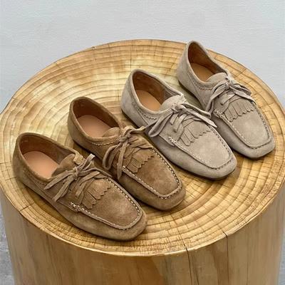 Mode AIYUQI 2025 Damen Loafers Rindsveloursleder Quadratische Zehenpartie Flache Schuhe für Damen Große Größe Flacher Ausschnitt Weiche Sohle Damen Mokassins