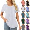 Womens T Shirts Short Sleeve Pleated  Casual Round Neck Summer Tops Blouses