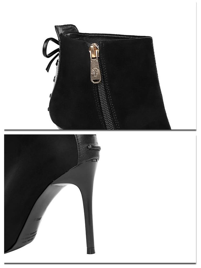 Evropská a americká retro móda Sexy noční klub Semišové šněrovací boty na vysokém podpatku se špičatou špičkou