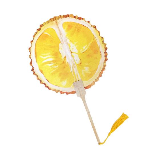 Fruit Print Fan with Wooden Long Handle Portable Lightweight Outdoor Travel Camping