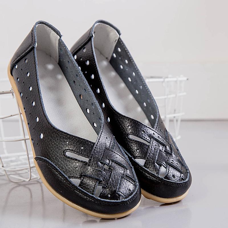 Women's Flats Loafers Leather Driving Shoes Moccasins Comfort Casual Slip On Summer Nurse Shoes for Mother Large Size