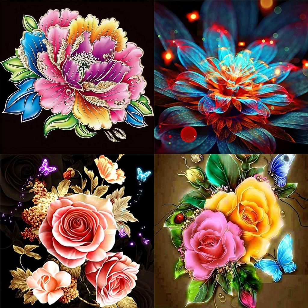 5D-Diamantgemälde zum Selbermachen, wunderschöne Blumen in verschiedenen Farben, Diamant-Stickerei, Kreuzstich-Set, komplettes Strass-Mosaik, Heimdekoration
