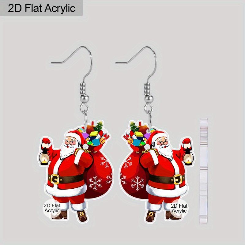 

2D Плоские акриловые рождественские серьги-подвески с Санта-Клаусом и подарочным мешком, Подходят в качестве праздничного подарка для женщин, Ювелирные украшения для рождественской вечеринки.