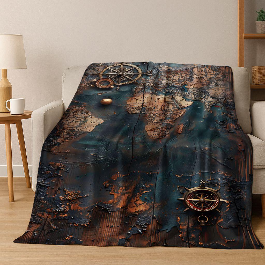 

Retro Nautical Map Chart Treasure Map Compass Flannel Blanket,Cozy Soft Throw Blanket for Home Bedroom Bed Sofa Cover Gift Kids 75x90cm