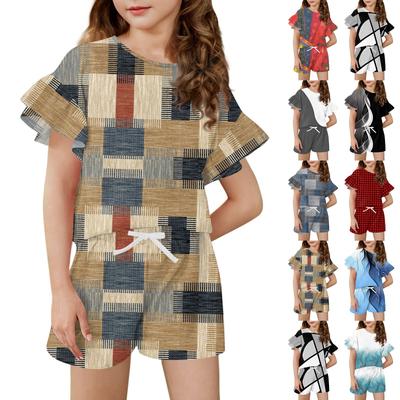 Girls' Summer Outfit Ruffle Sleeve Top And Shorts Clothing Set Lightweight Casual Two Piece