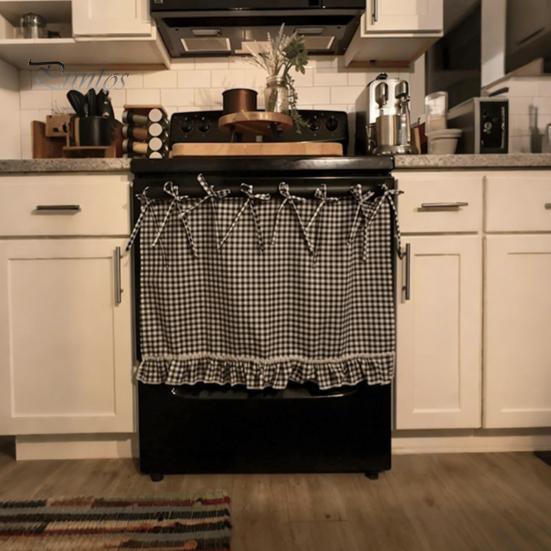 Kitchen Oven Curtain Skirt Handmade Farmhouse Cover with Ruffle Trim under Stove Easy Installation Hideaway Decor